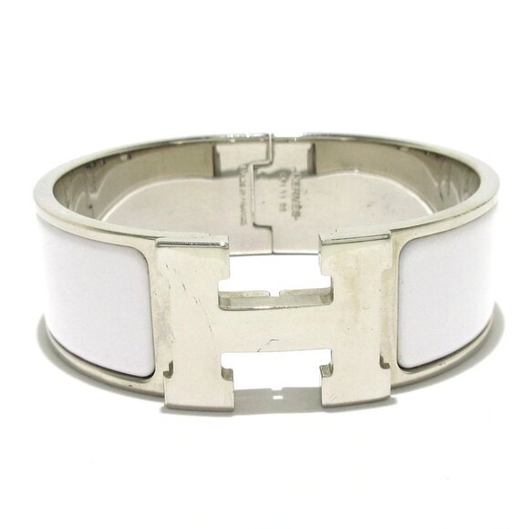 Auth HERMES Clic Clac H Silver White Hardware Bangle - Picture 1 of 6
